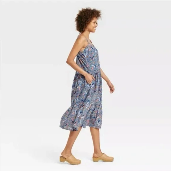 Knox Rose Pleated Midi Sundress in Blue and Orange - Picture 4 of 16